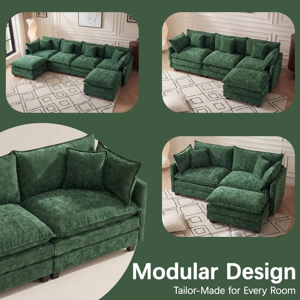 Sectional Sofa for Living Room, 133 Oversized Cloud Couch with Movable Ottoman, 6 Seat Modern Comfy Sofa Chenille Deep Seat Cou