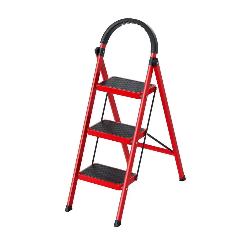 3 Step Folding Step Ladder, Heavy Duty 330lbs Load, Collapsible Stool for Home RV Outdoor Work White Red