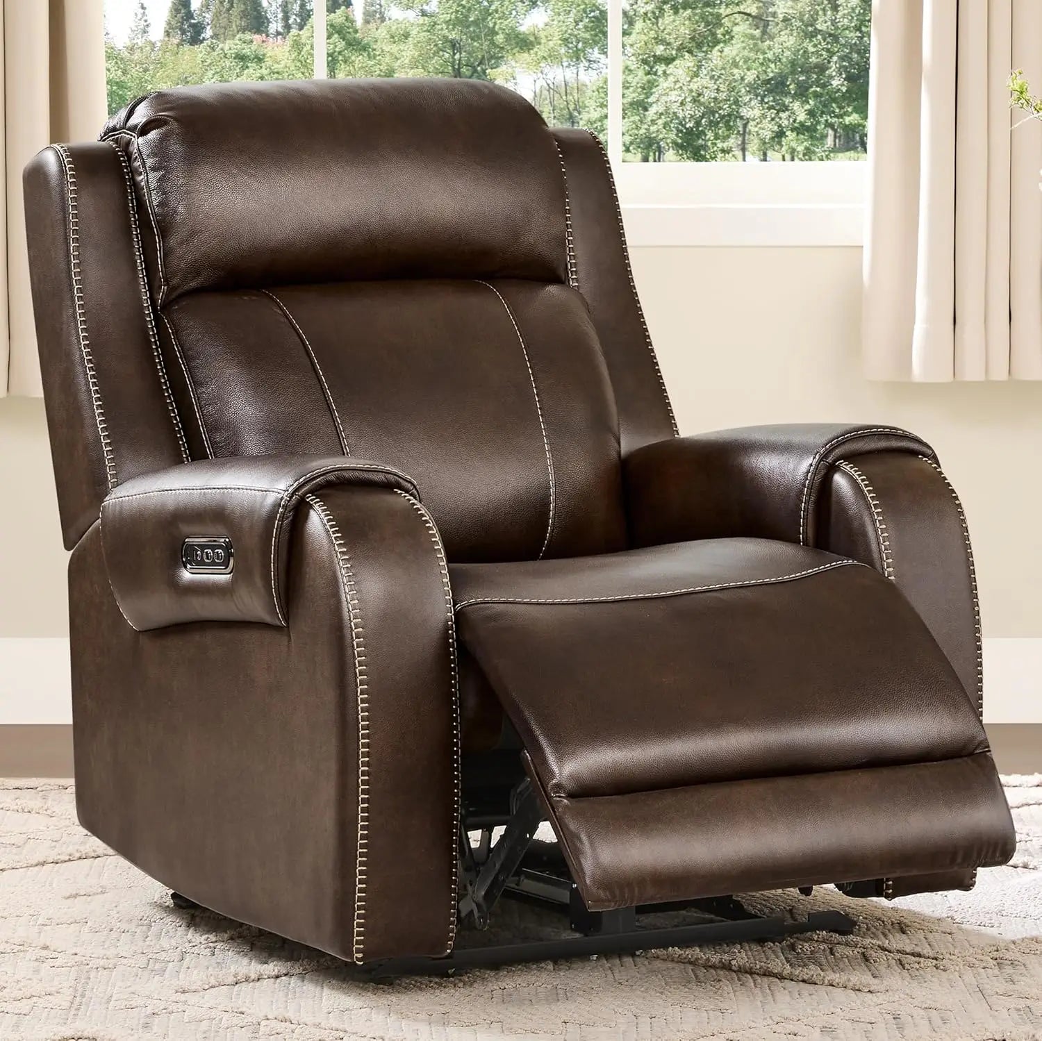 Genuine Leather Power Recliner Chair for Adults, Electric Wall Hugger Recliner with Adjustable Power Headrest & USB/Type-C Ports