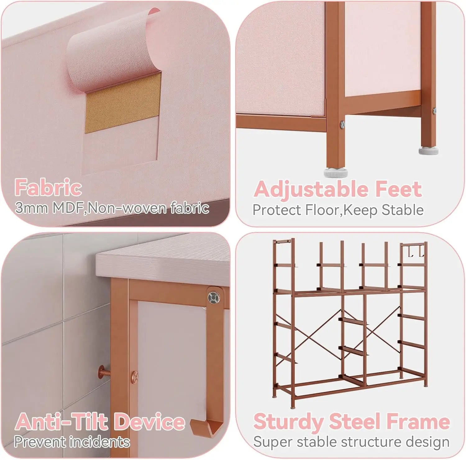 12 Dresser for Bedroom, Chest of Drawers with Side Pockets and Hooks Fabric Storage Dresser, Sturdy Steel Frame,Easy Pull Handle