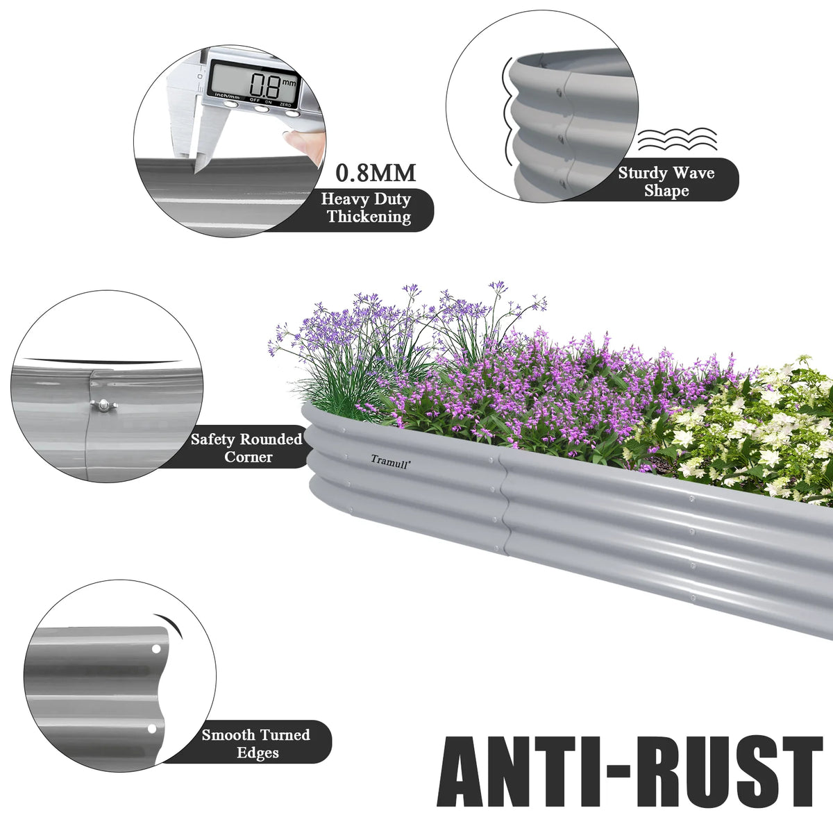 Galvanized Raised Garden Bed Planter Box for Vegetables and Flowers
