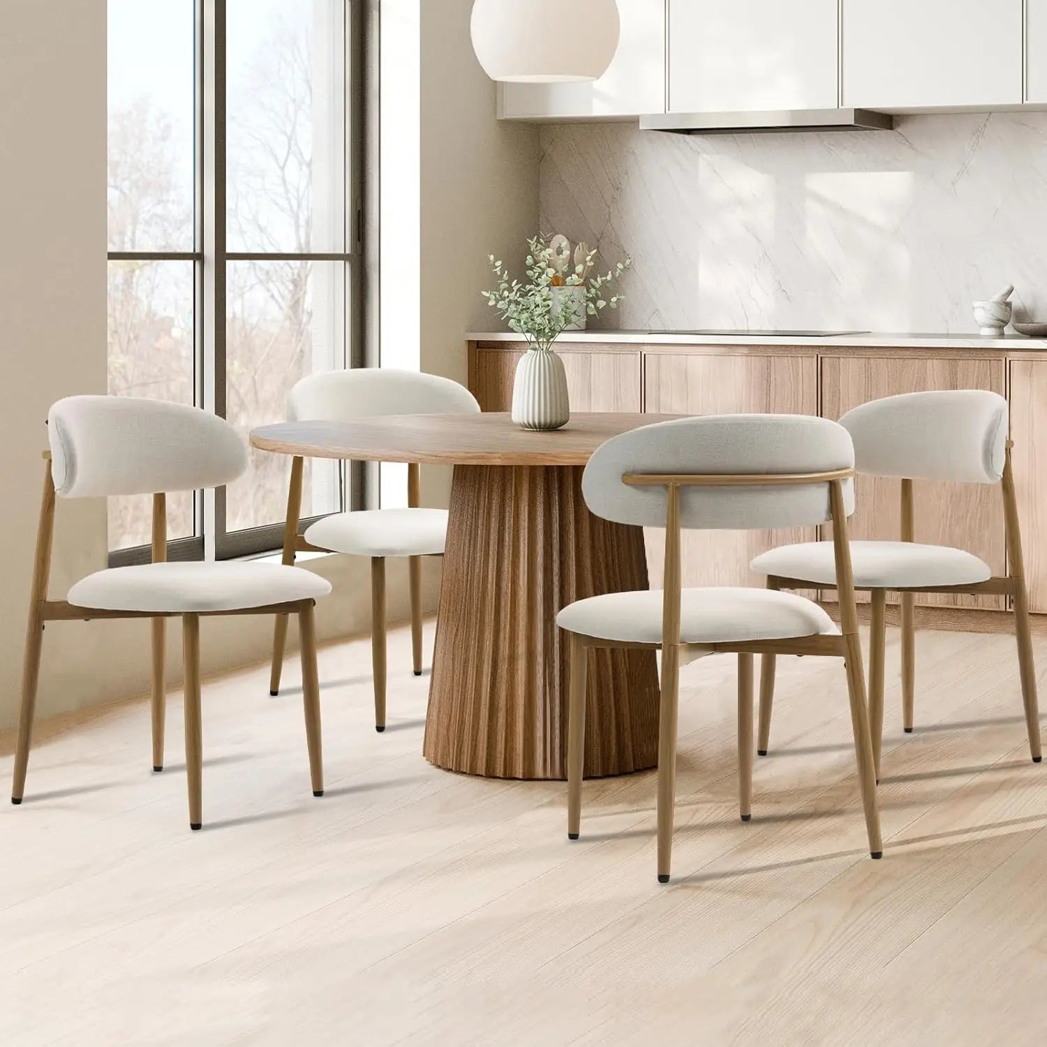 Dining Chairs Set of 4, Metal Kitchen Chairs with Modern Fabric Upholstered for Dining Room, Beige, Customized