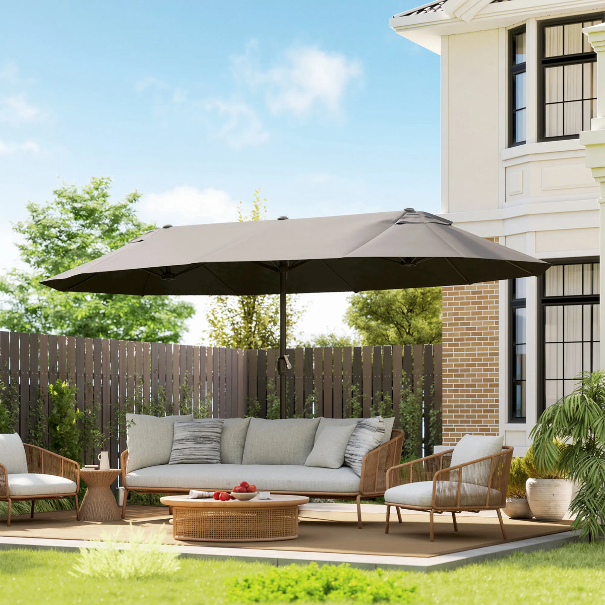 Outsunny Double-Sided Outdoor Patio Umbrella With Crank Handle