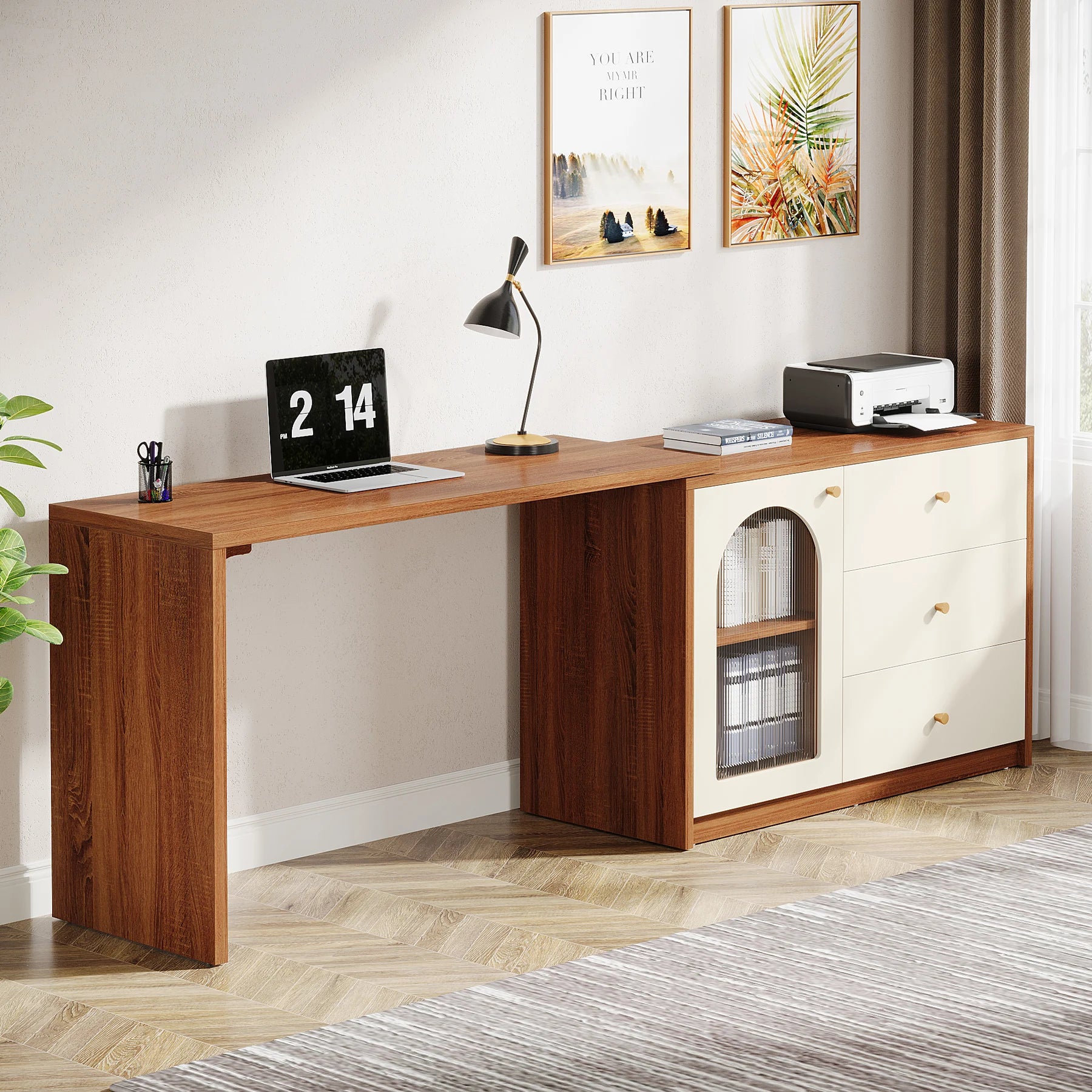 Tribesigns L Shaped Computer Desk with Drawers, Modern Corner Home Office Desk with Reversible Storage Cabinet, Long Study Desk