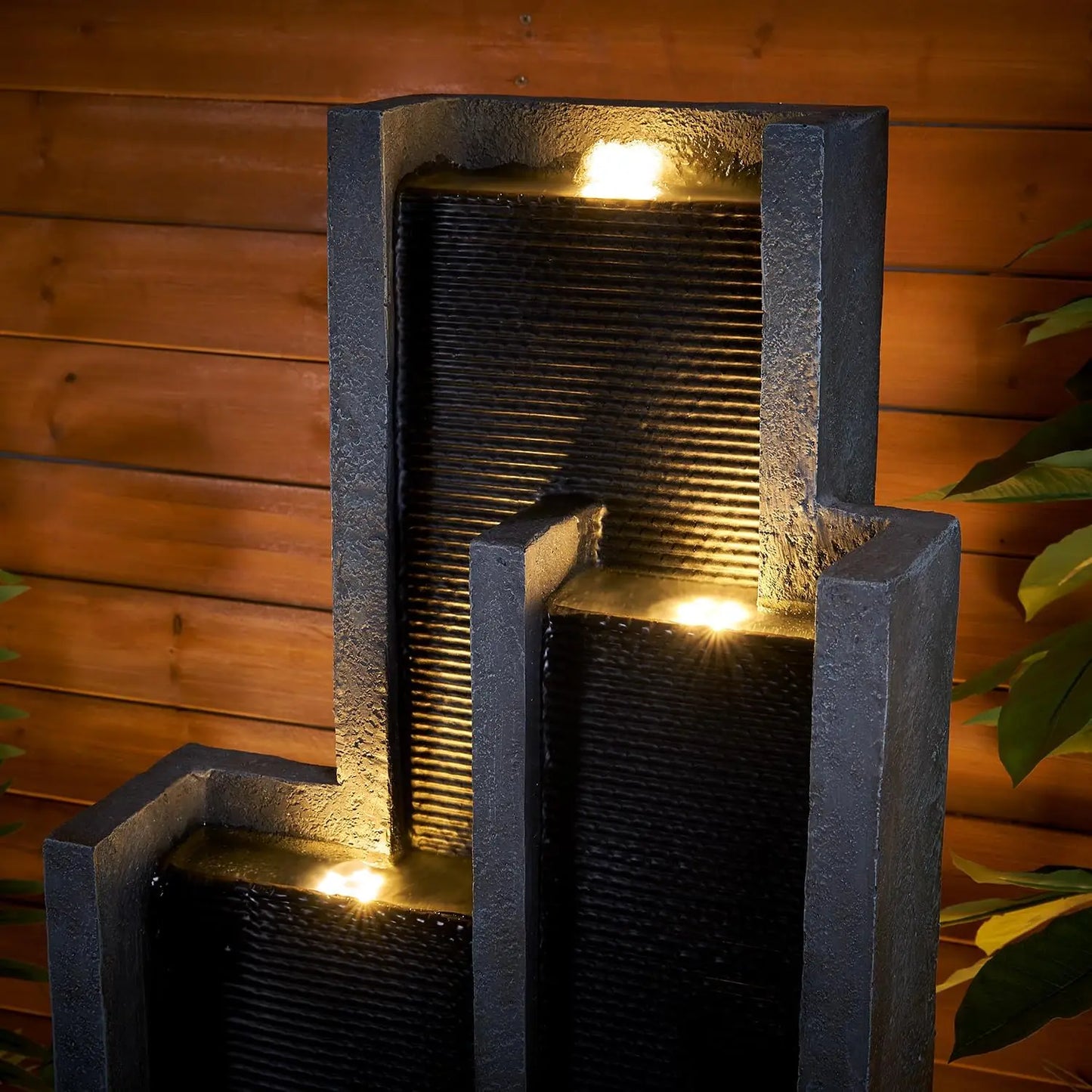 5-Tier Modern Water Fountain, Indoor/Outdoor Resin Water Fountains with Soothing Water Sounds & WarmLED Light