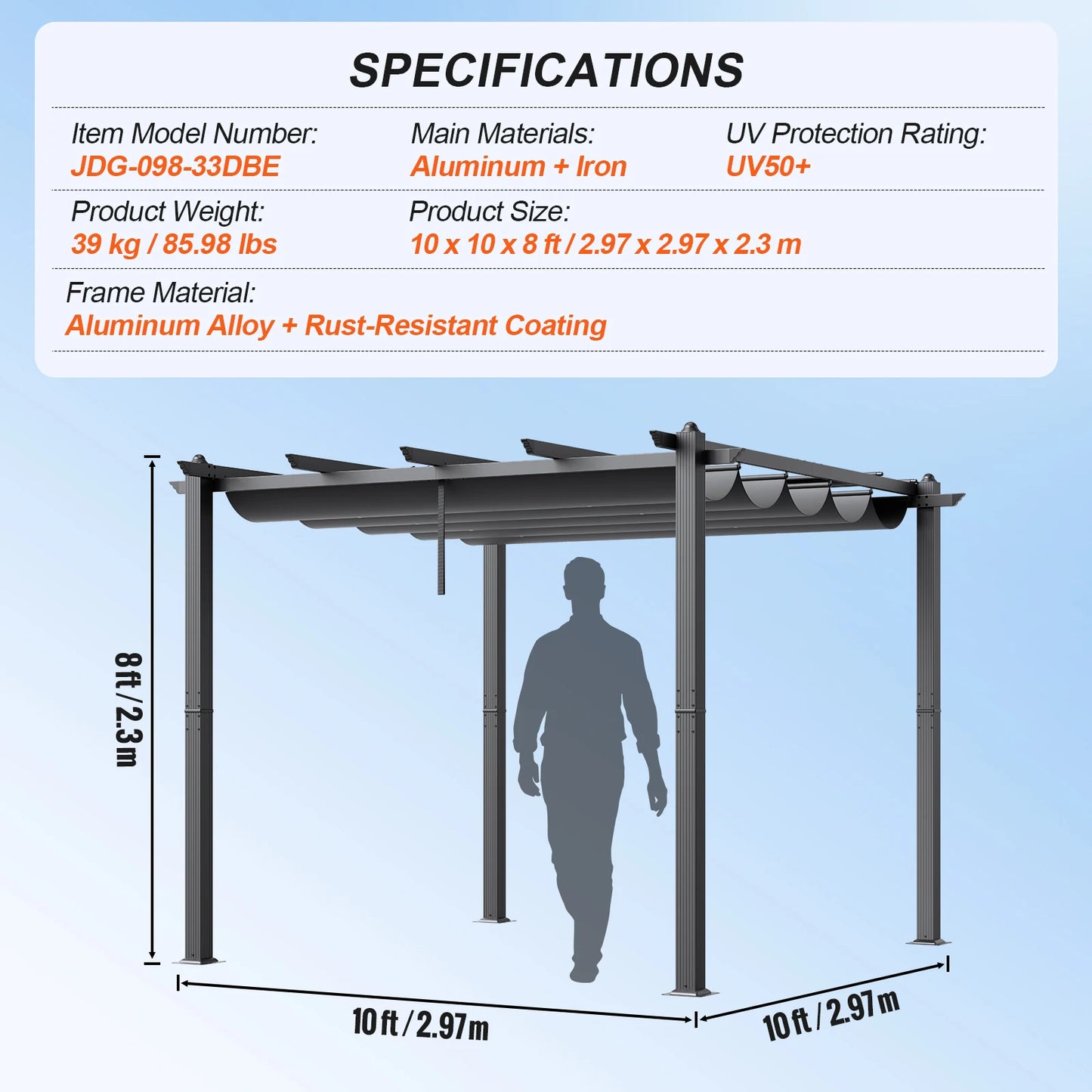 VEVOR Aluminum Outdoor Retractable Pergola With Canopy
