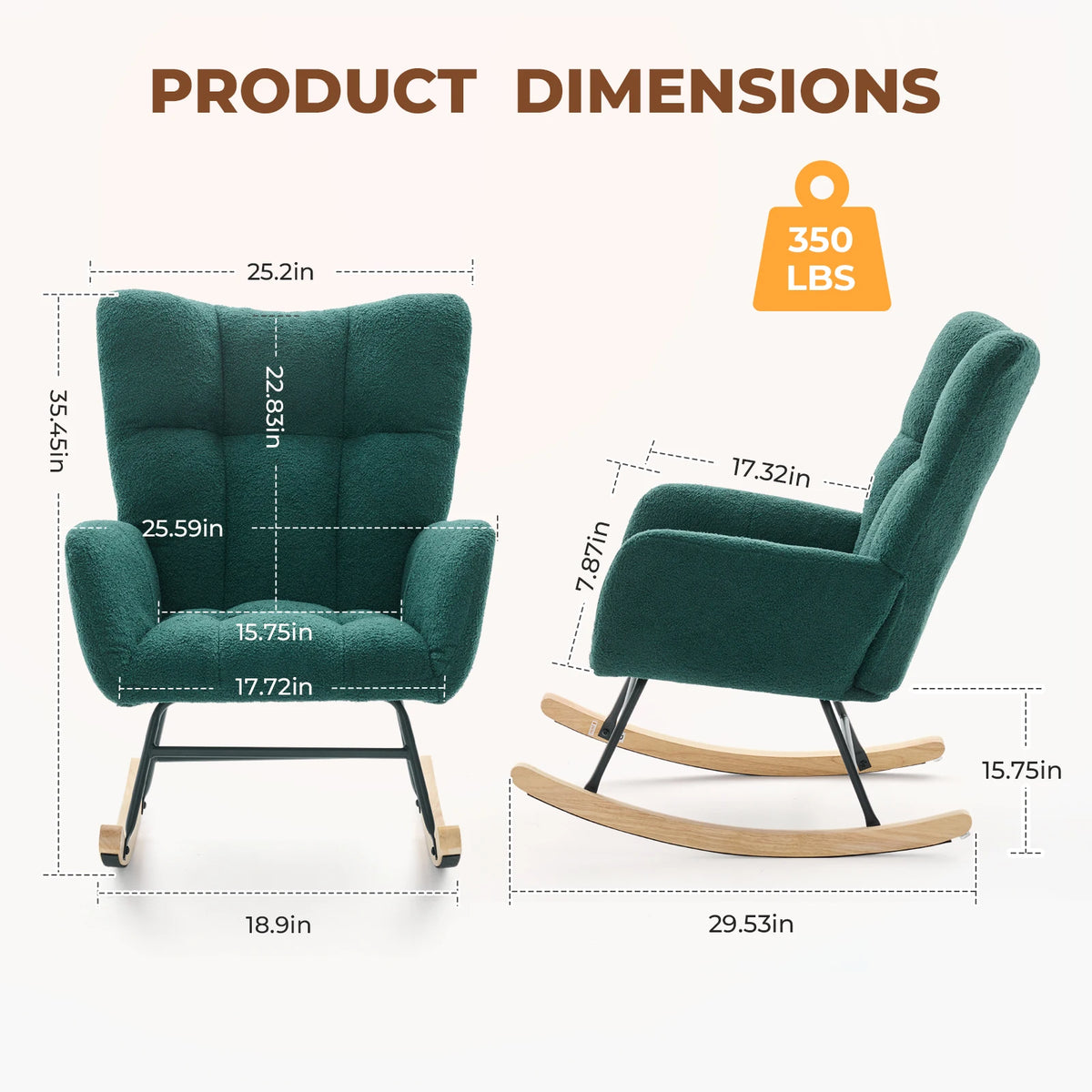 JHK Teddy Upholstered Saucer Rocking Chair with Metal Frame