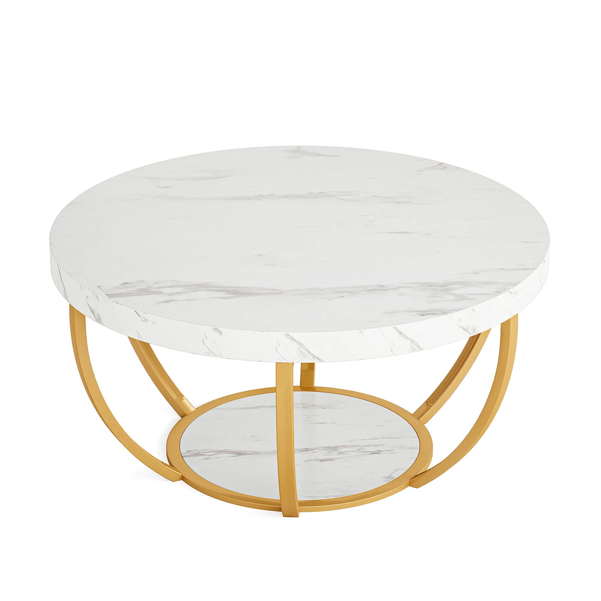 Tribesigns Industrial Round Coffee Table With Two Tier Storage Shelves