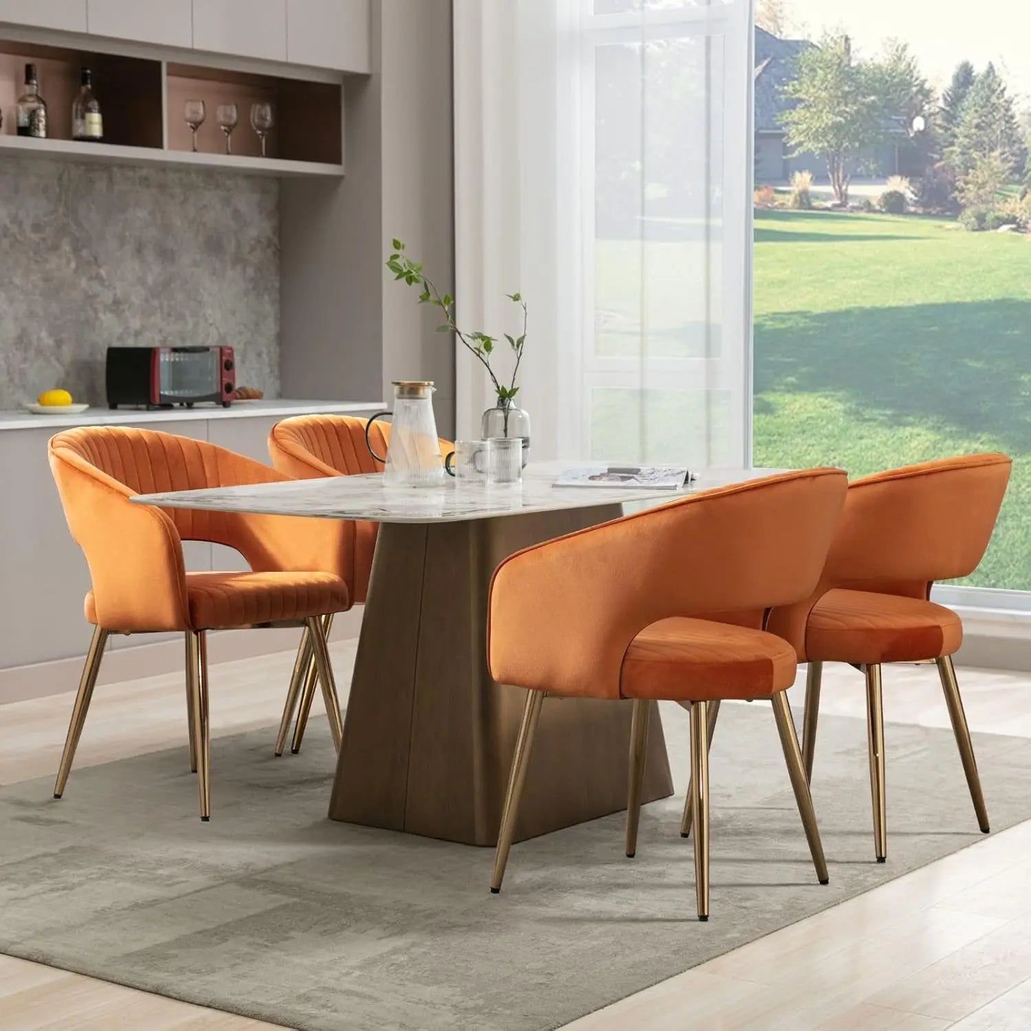 Faux Leather Dining Chairs Gold Legs, Modern Cream PU Leather Dining Room Chairs with Arms Set of 4 Upholstered, Customized