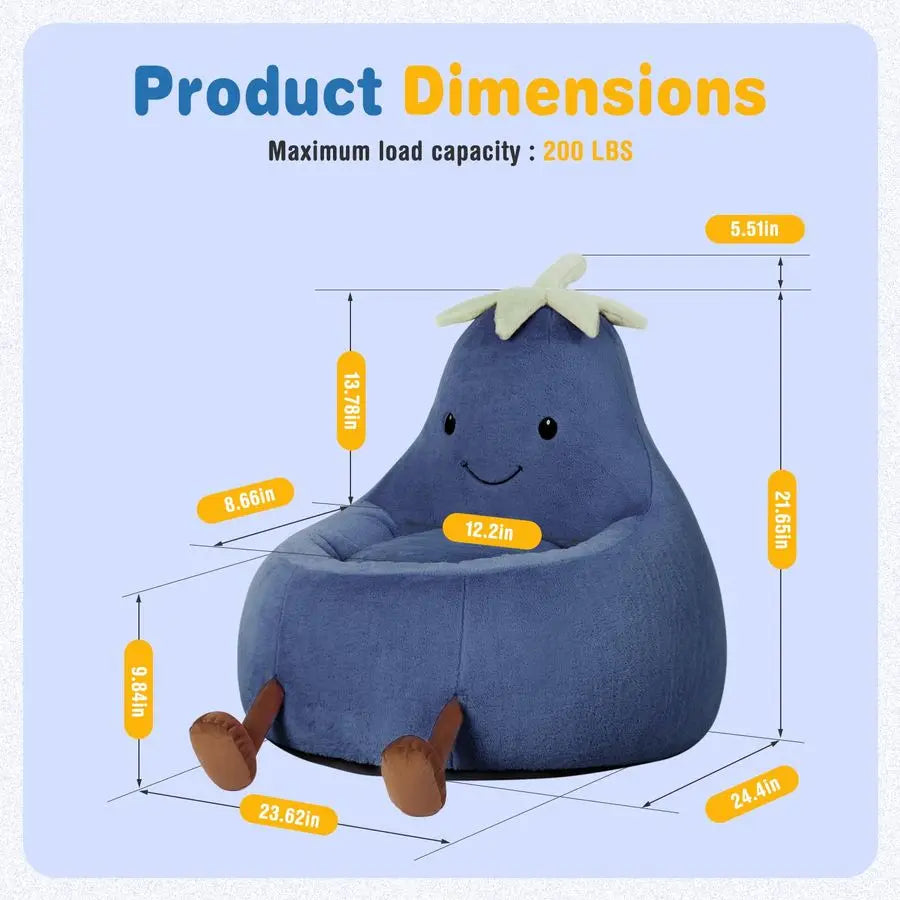 Bean Bag Chair for Kids, Toddler Reading Comfy Sofa with Washable Soft Faux Rabbit Plush Cover, Kids Eggplant Bean Bag Chair fo