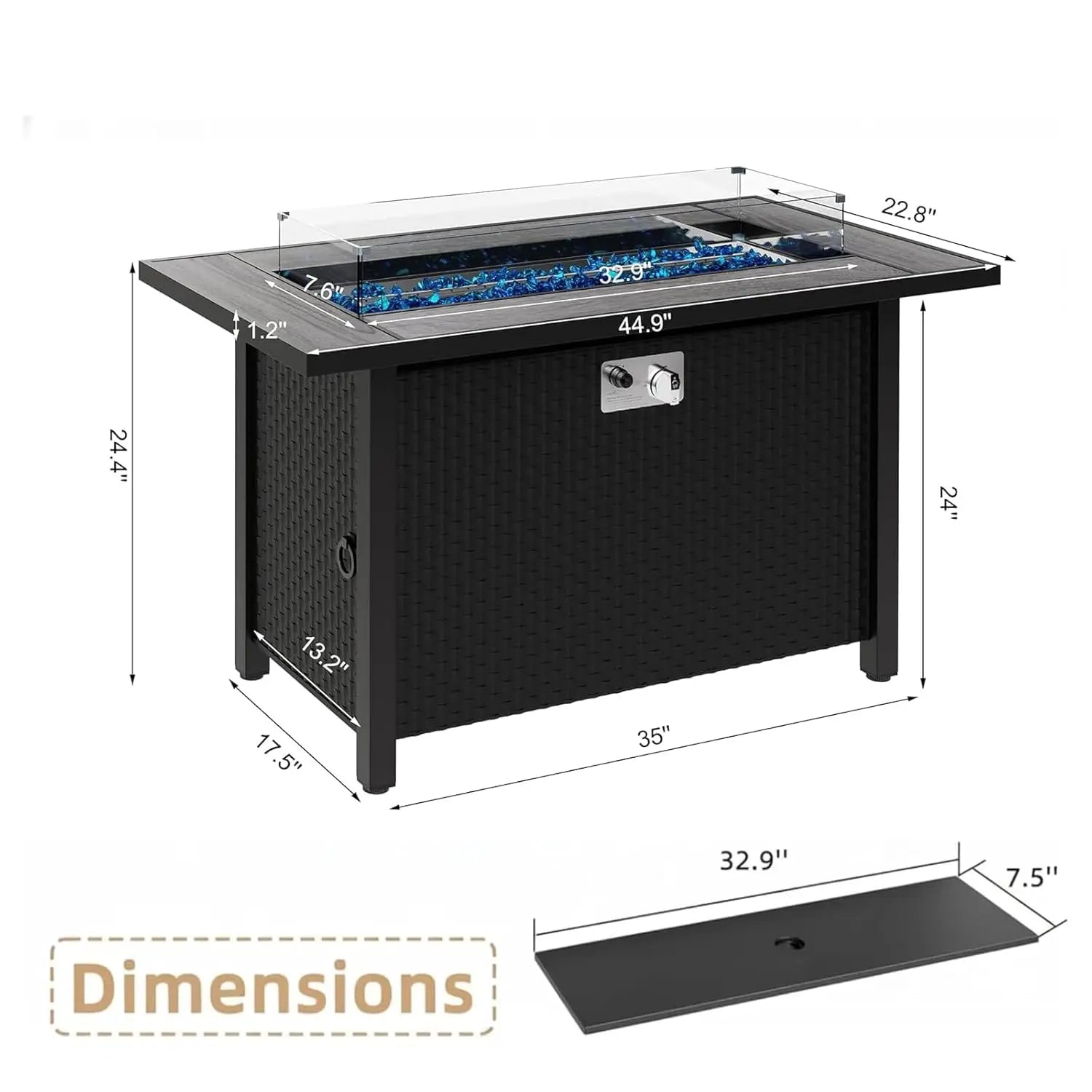 45 Inch Propane Fire Pit Table, 50,000 BTU Outdoor Gas Fire Pit for Patio & Backyard, 2-in-1 Firepit Dining Table, Customized