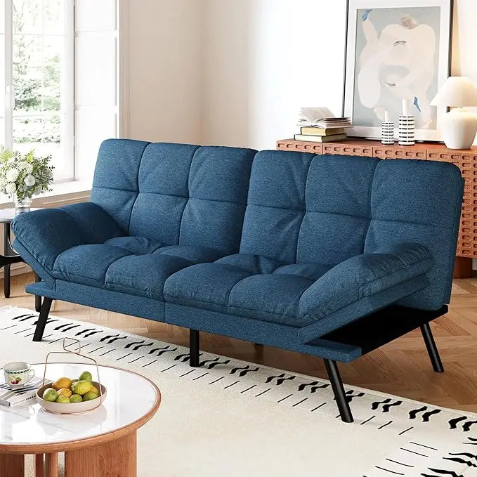 Faux Leather Futon Sofa Bed With Memory Foam Sleeper