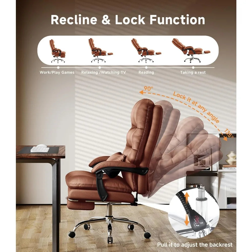 Office Chair, Big and Tall Office Desk Chair, Ergonomic Office Chair, 400LBS PU Leather Computer Chairs, Executive Chair with Fo