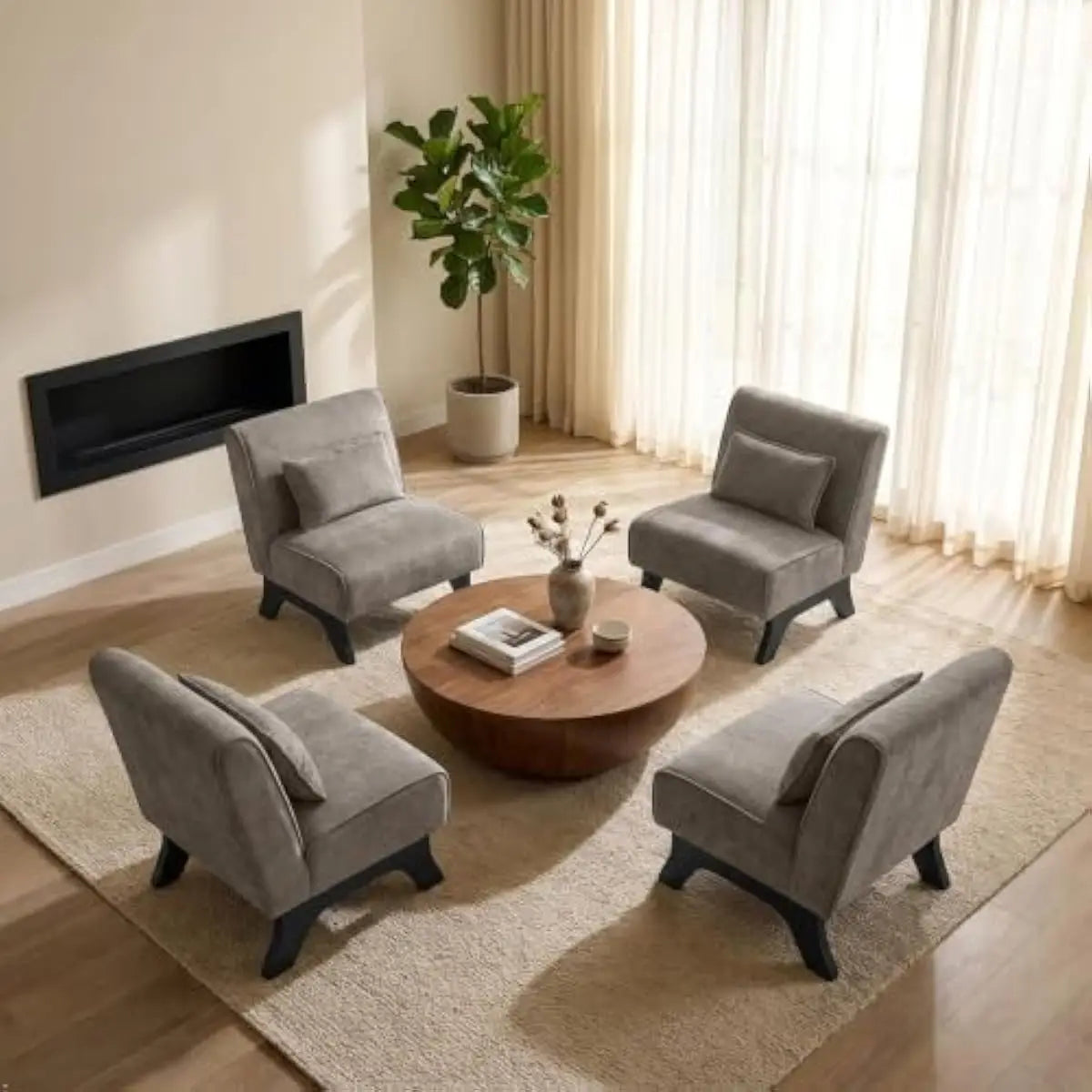 Upholstered Armless Lounge Chairs with Foam Cushioning and Bamboo Frame