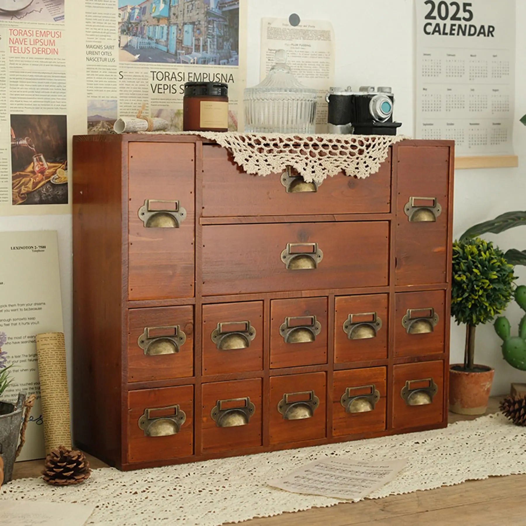 14 Drawers Apothecary Drawers Card Catalog Cabinet,Wooden Storage Box with Drawers,Library Card Catalog Cabinet for Desktop Orga