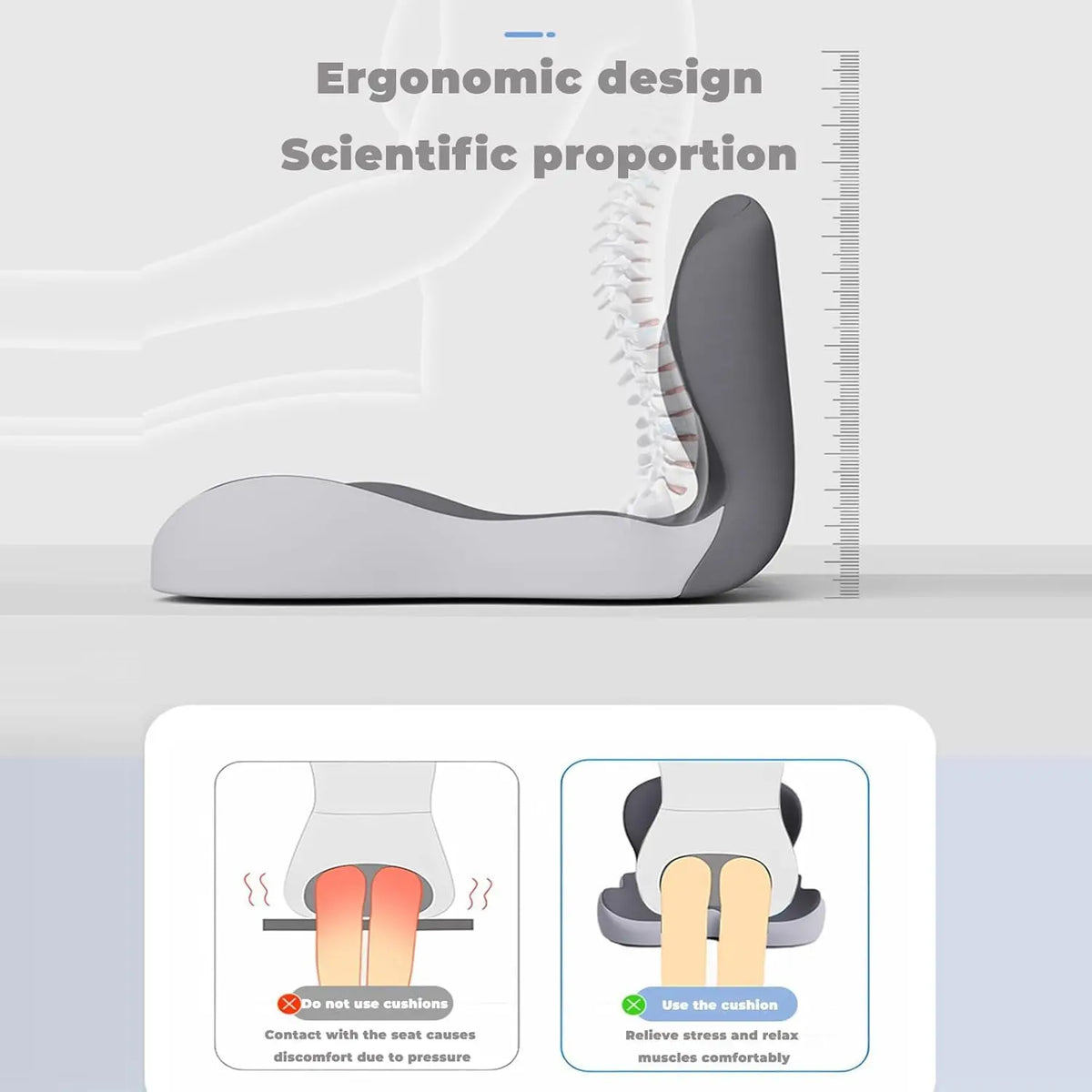 Contoured Ergonomic Lumbar Back Support Seat Cushion with Washable Cover Soft Pressure Relief Chair Pad for Office Workers Long Time Sitting Comfort