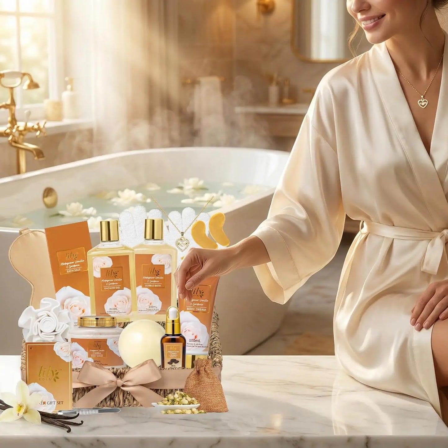 17-Piece Vanilla Bath & Body Gift Set for Women - Spa Basket with Luxurious Essentials, Perfect for Holidays and Self-Care