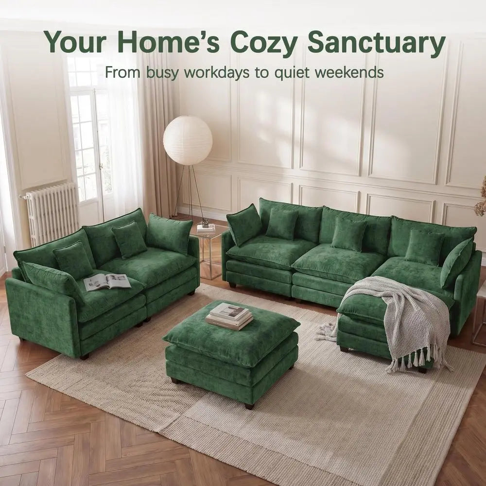 Sectional Sofa for Living Room, 133 Oversized Cloud Couch with Movable Ottoman, 6 Seat Modern Comfy Sofa Chenille Deep Seat Cou