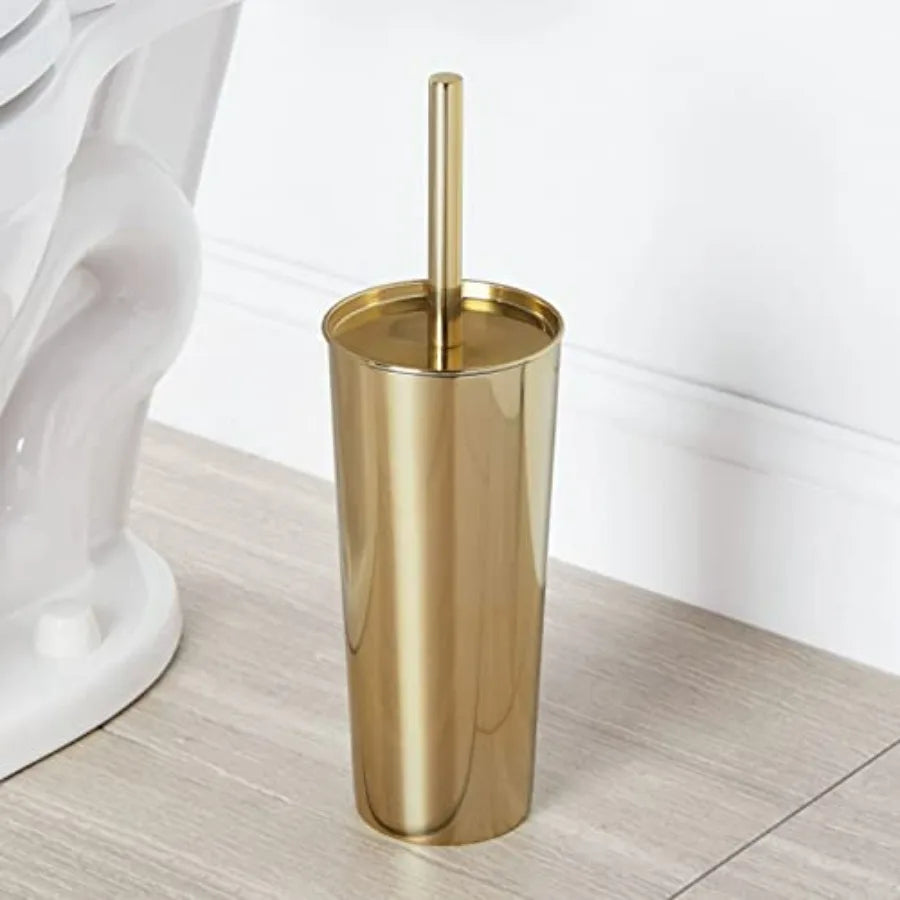 Metal Steel/Plastic Toilet Bowl Brush Holder and Round 1.3 Gallon 5L Step Trash Can Combo Set for Bathroom with Brass Finish fo