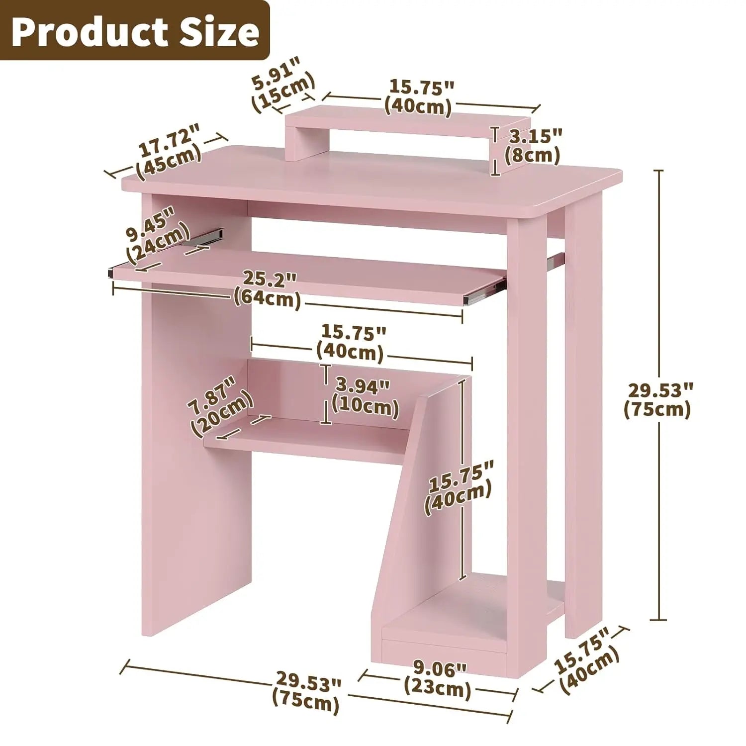 30" Small Computer Desk with Keyboard Tray Monitor Stand, Study Writing Desk with Storage Shelves, Modern Workstation for Small