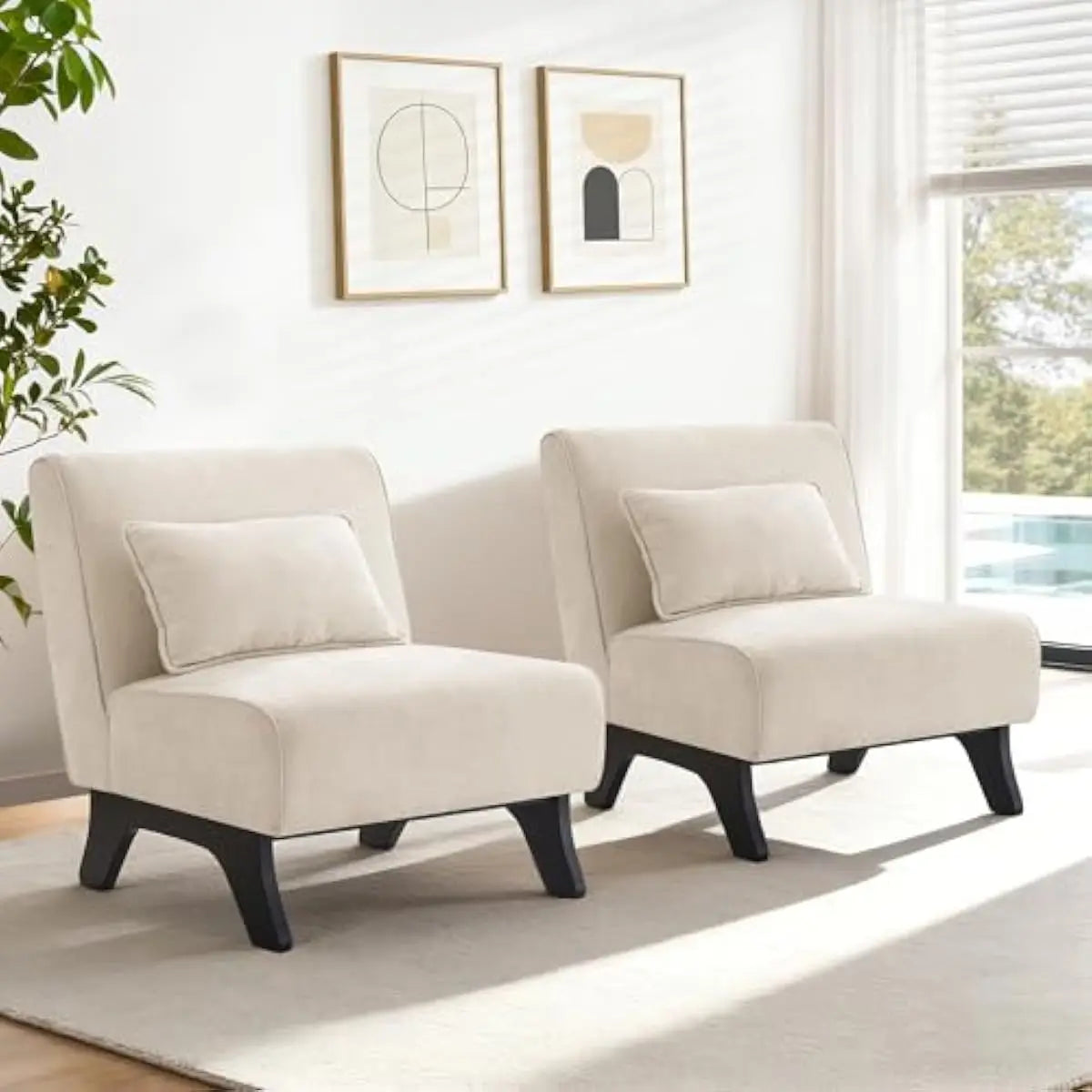 Upholstered Armless Lounge Chairs with Foam Cushioning and Bamboo Frame