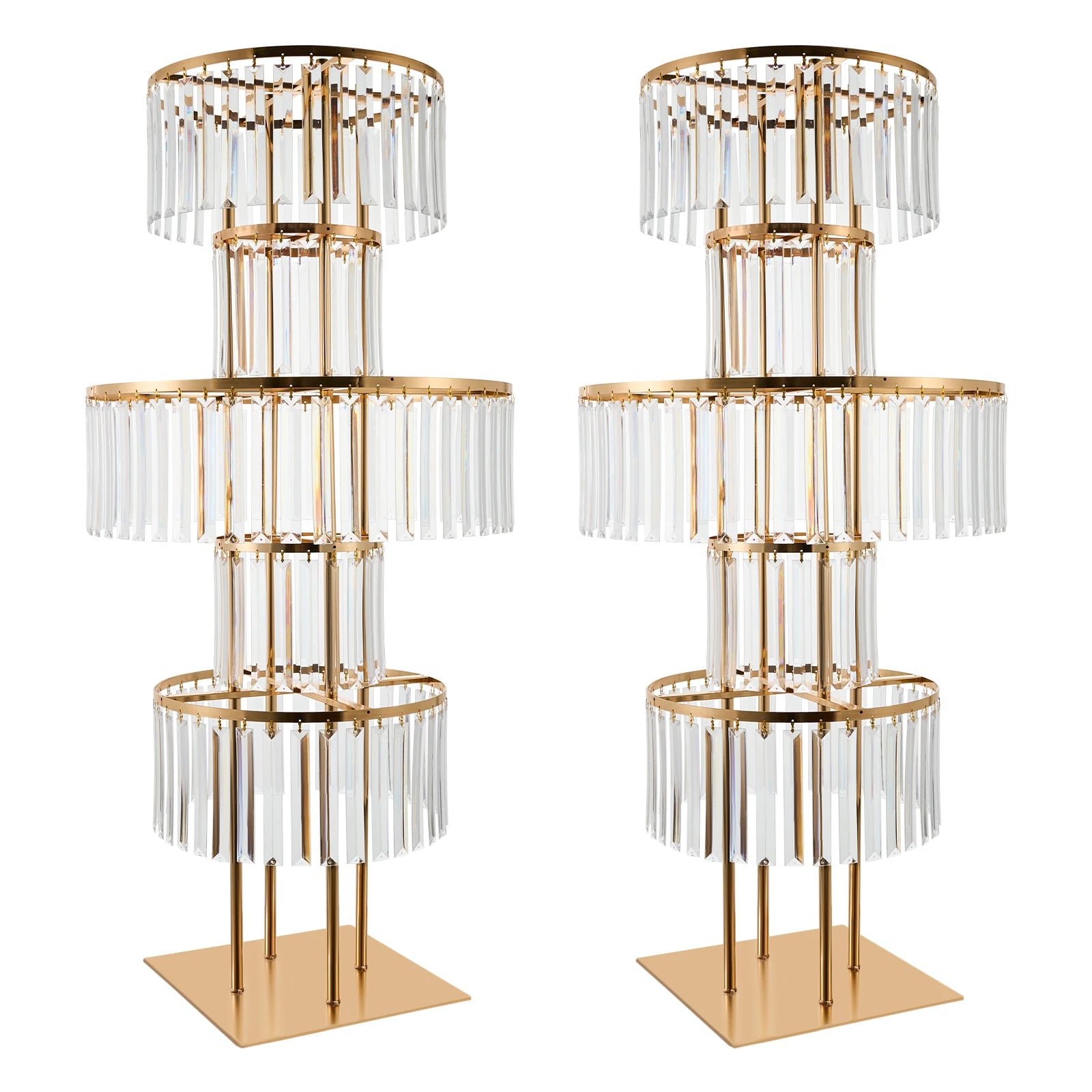 2PCS 5-tier Crystal Flower Stand Wedding Centerpieces Crystal Vases Premium Display Shelf for Party Table Decor Gold/Silver