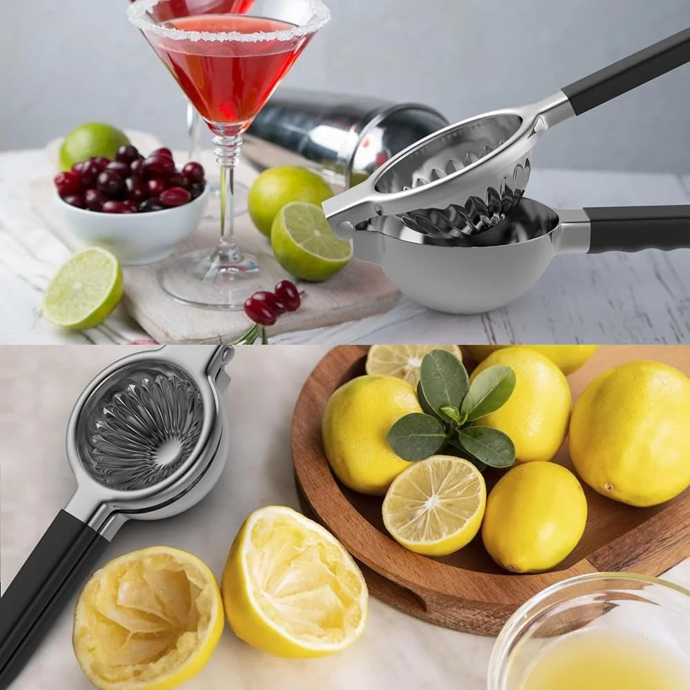 Stainless Steel Lemon Squeezer Citrus Juicer Manual Press with Silicone Handles High Juice Extraction Easy Clean Kitchen Tool