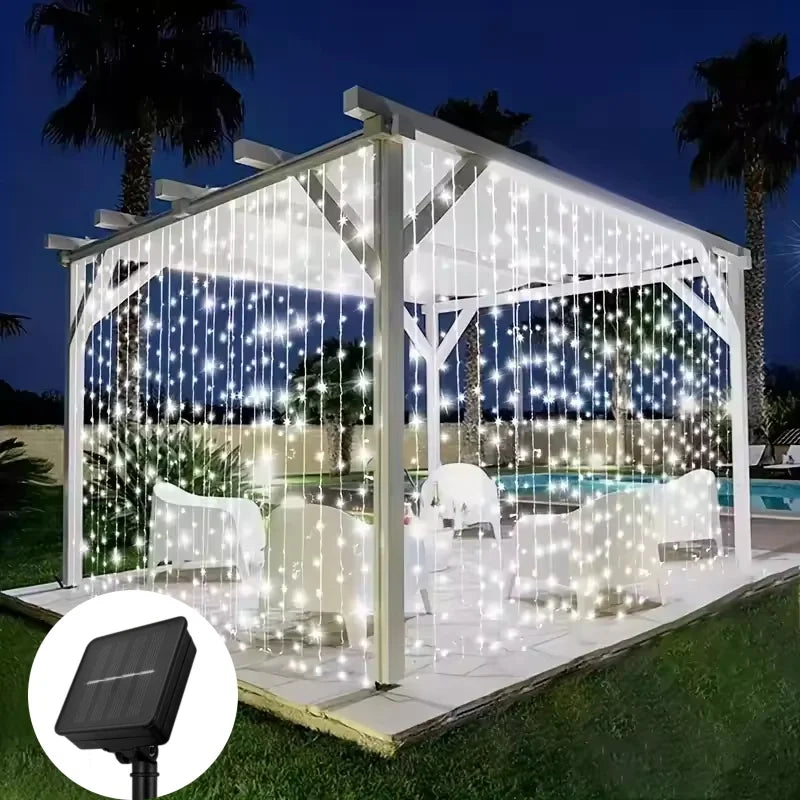 Solar LED Curtain Lights Outdoor Garland For Garden And Patio