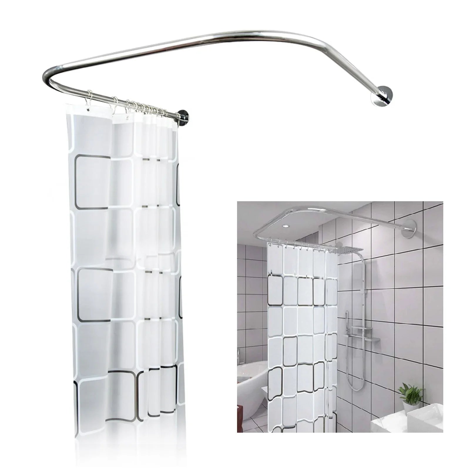 Stainless Steel U-Shaped Shower Curtain Rod for Small Bathrooms