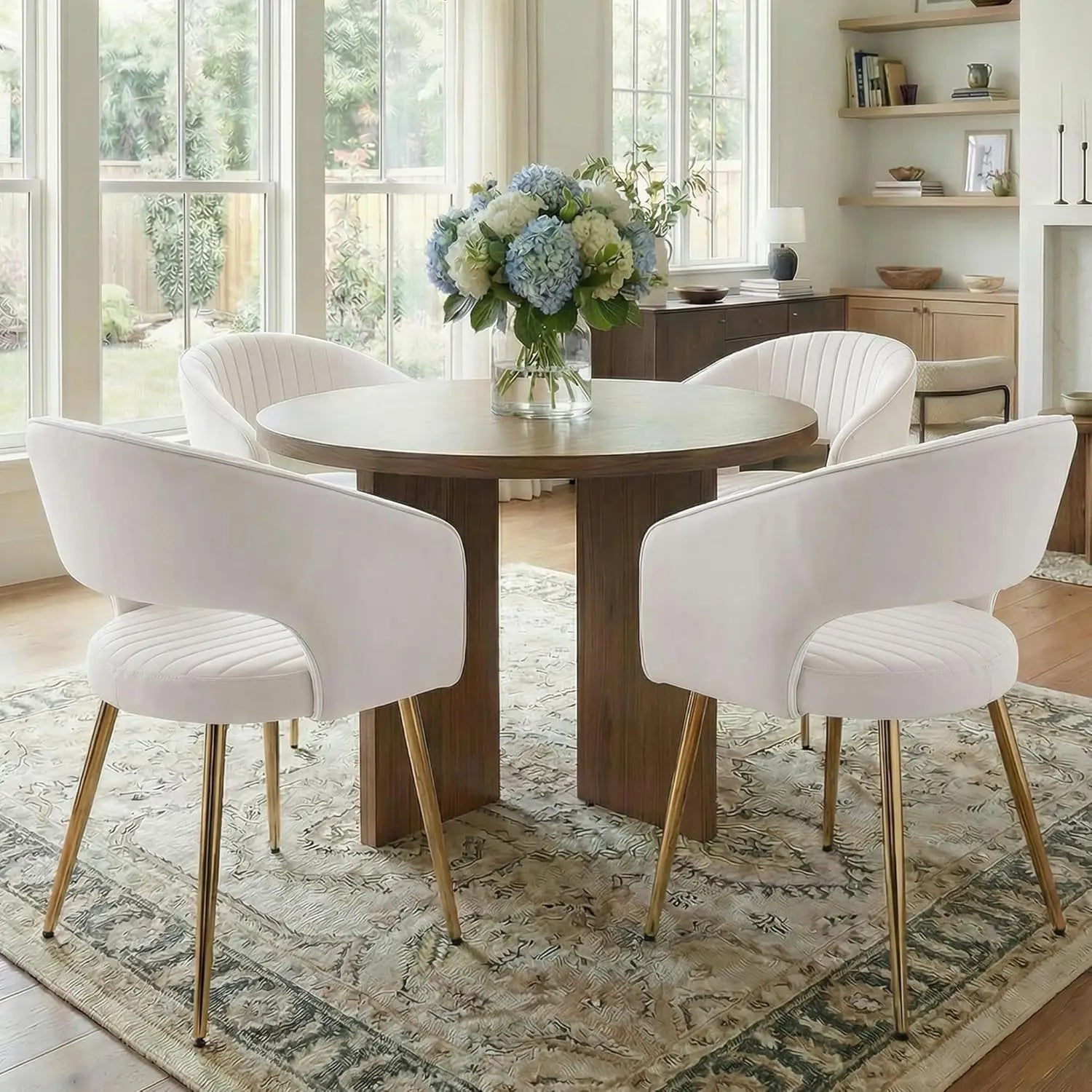Faux Leather Dining Chairs Gold Legs, Modern Cream PU Leather Dining Room Chairs with Arms Set of 4 Upholstered, Customized