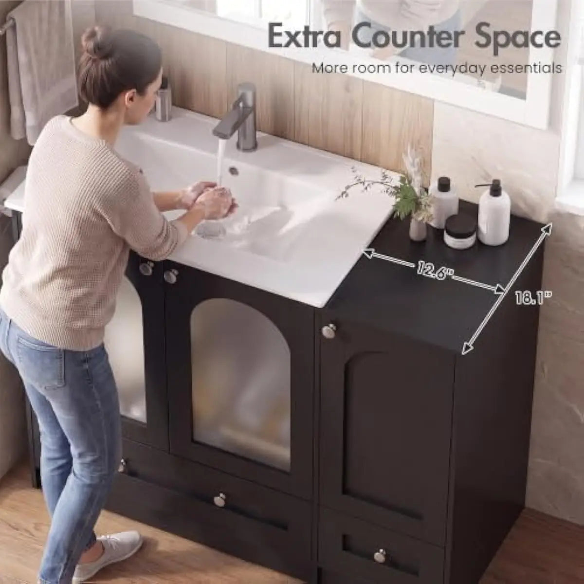 Modern Bathroom Vanity Set Integrated Ceramic Sink Reversible Side Cabinet