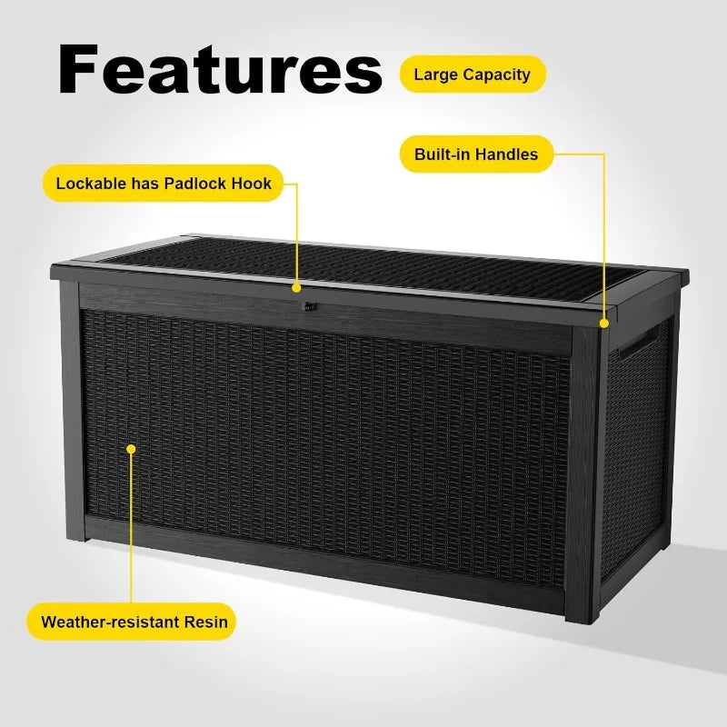 320 Gallon Waterproof Outdoor Storage Box, UV Resistant Resin Deck Box with Hydraulic Rod for Reinforced Stability, Perfect=
