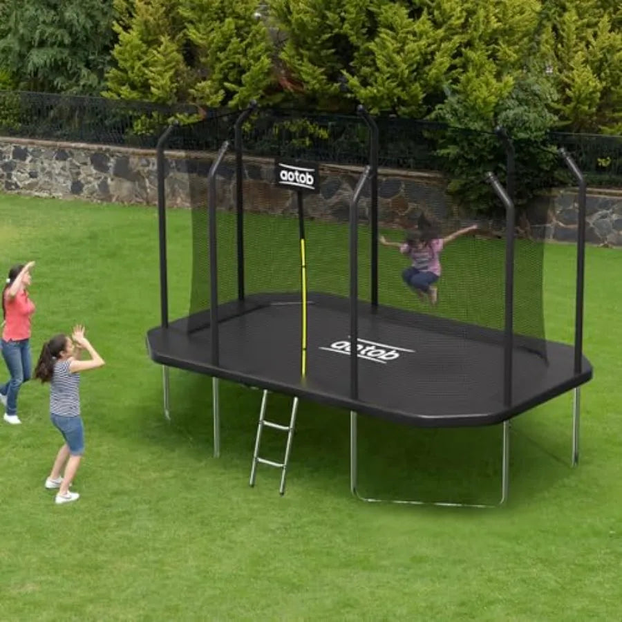 8×12 FT Rectangle Trampoline for Outdoor Use Gymnastics Style with Enclosure Net Blue Heavy Duty Up to 440 lbs Support