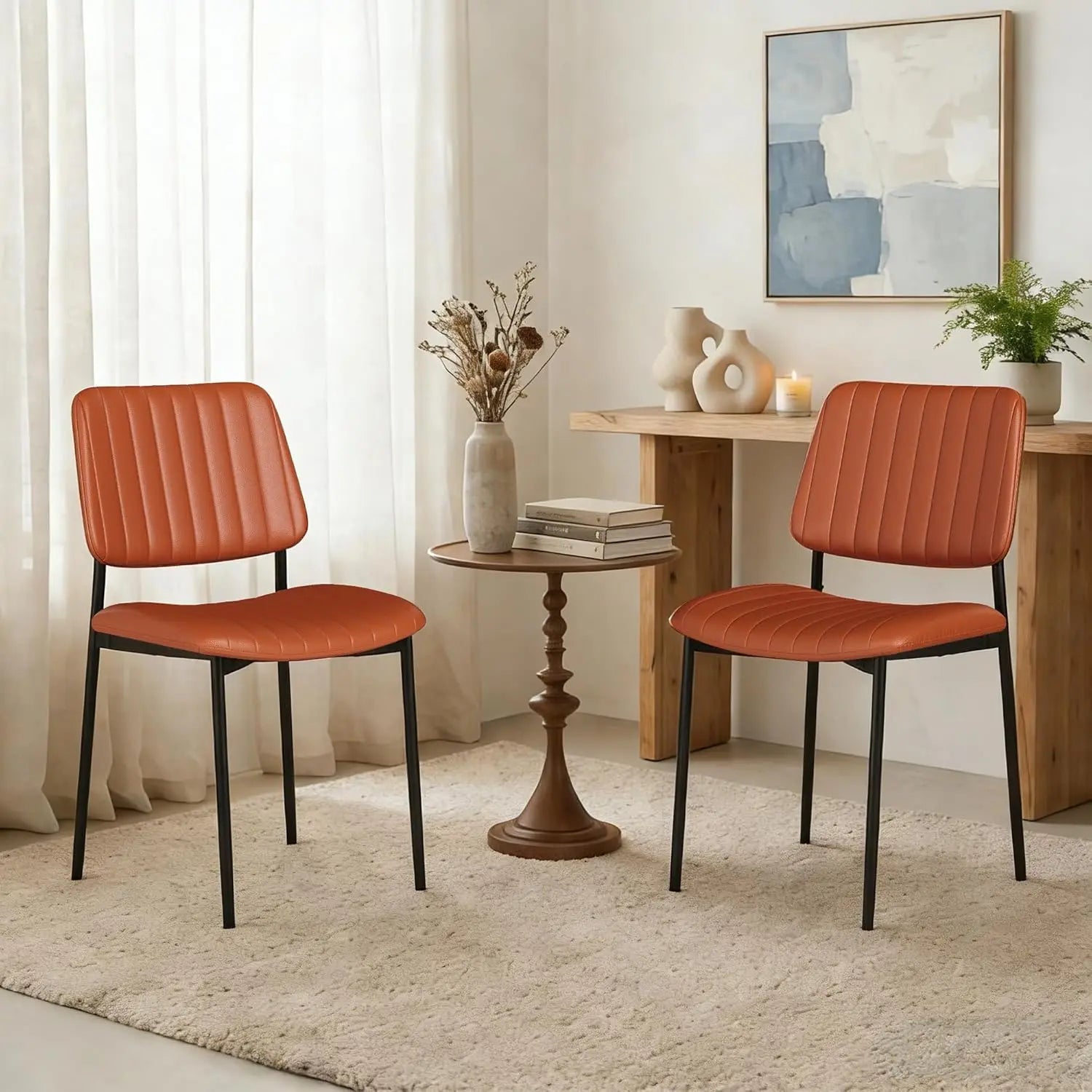 Mid Century Modern Kitchen Chairs Set of 2, PU Leather Upholstered Dining Chairs with Walnut Bentwood Back, Sturdy, Customized