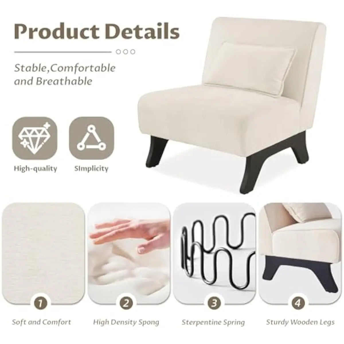 Upholstered Armless Lounge Chairs with Foam Cushioning and Bamboo Frame