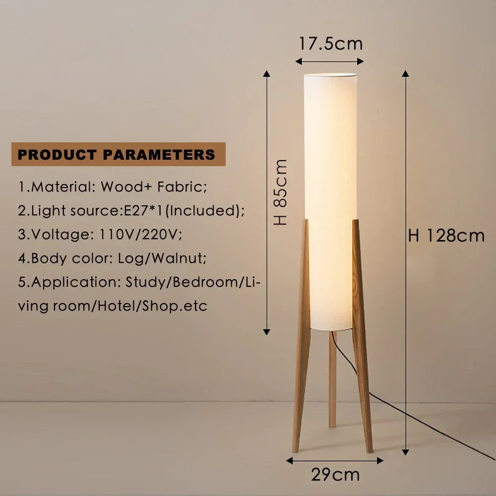 Japanese Retro Wabi-sabi Solid Wood Floor Lamp Study Hotel Art Decorative Corner Standing Lamp Bedroom Living Room Cafe E27 Lamp