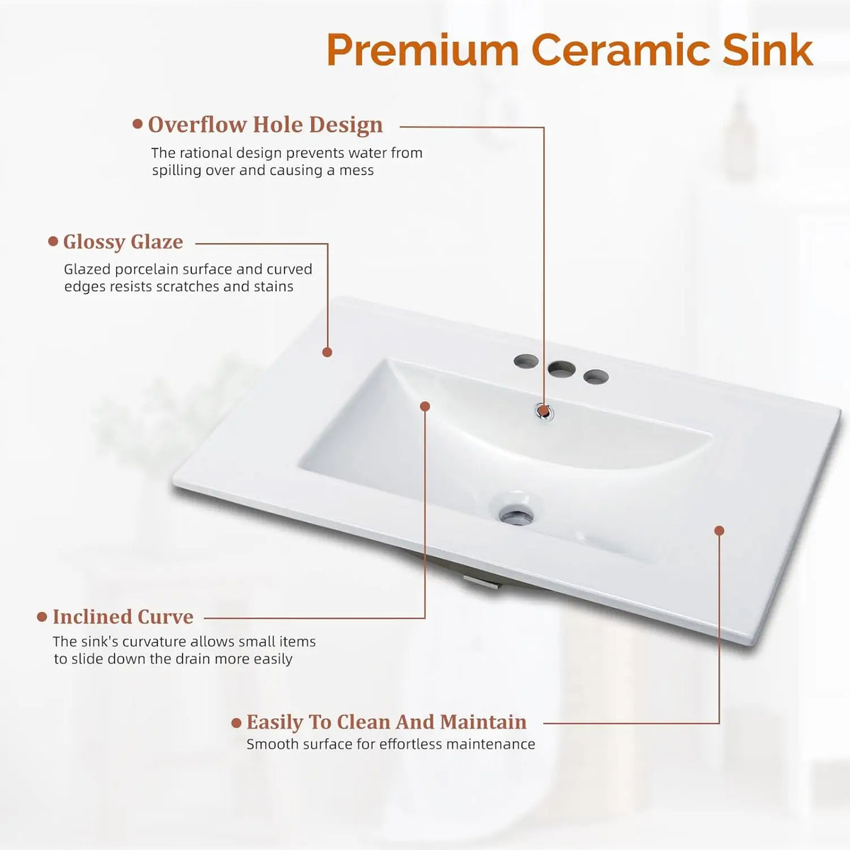 30" Farmhouse Bathroom Vanity with Sink, Free Standing Small Bathroom Storage Cabinet with 3 Holes Ceramic Basin Combo Set