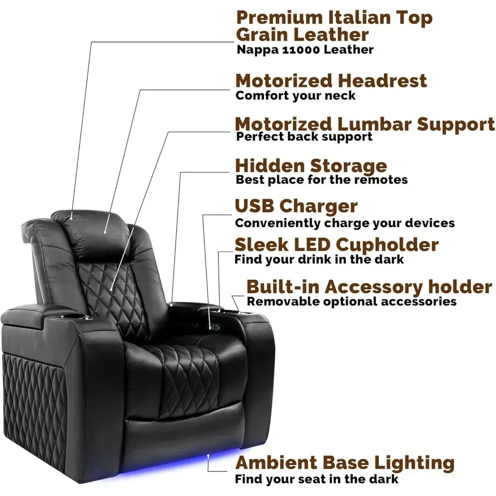 Hot salesValencia Tuscany Home Theater Seating | Premium Top Grain Italian Nappa 11000 Leather Power Recliner Chair with Lumbar