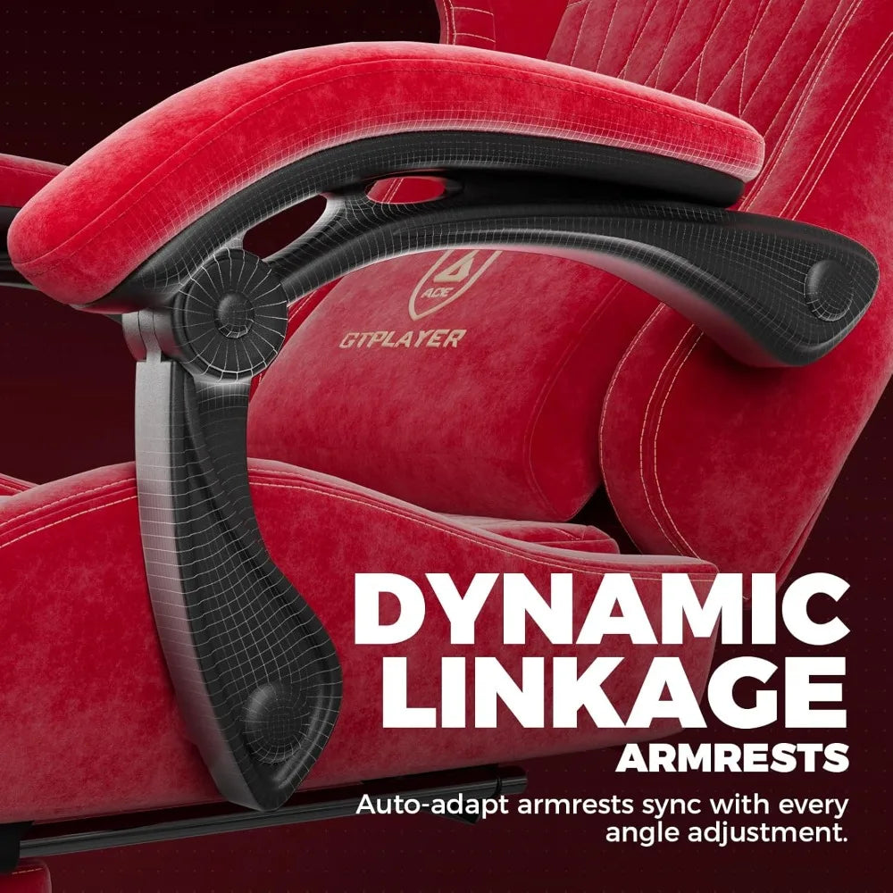 Gaming Chair with Built-in Speakers & Bluetooth, Ergonomic Reclining Design with Footrest for Adults - Red Velvet