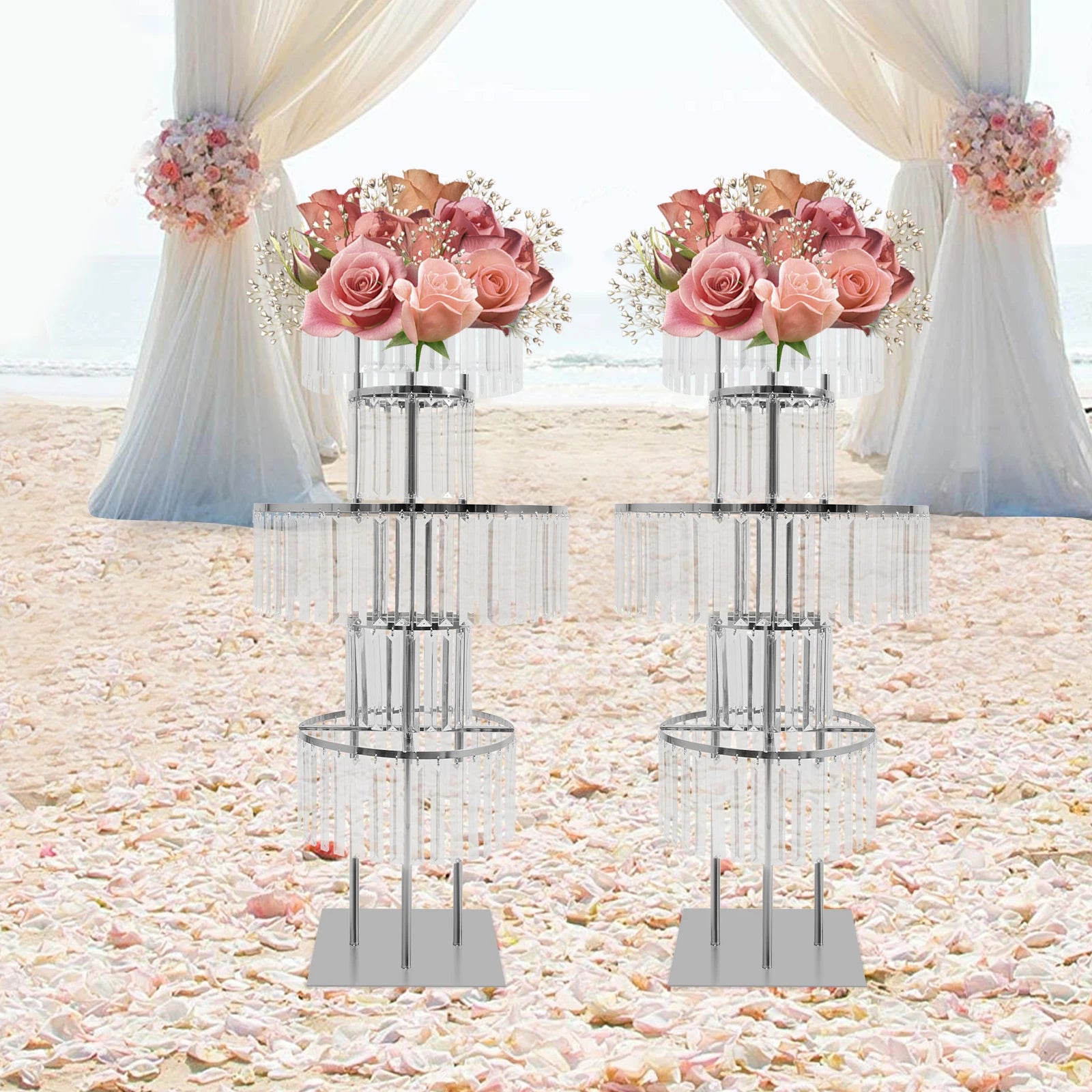 2PCS 5-tier Crystal Flower Stand Wedding Centerpieces Crystal Vases Premium Display Shelf for Party Table Decor Gold/Silver