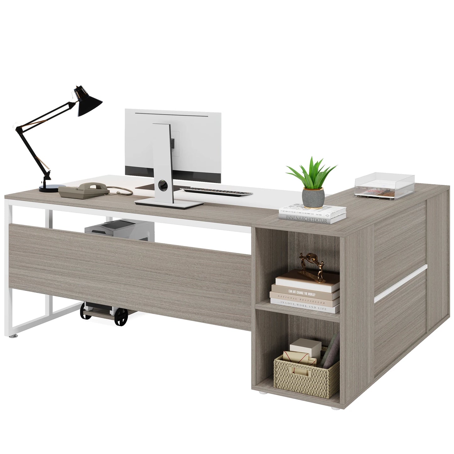 Tribesigns Executive L Shaped Desk With Cabinet Storage And Shelves