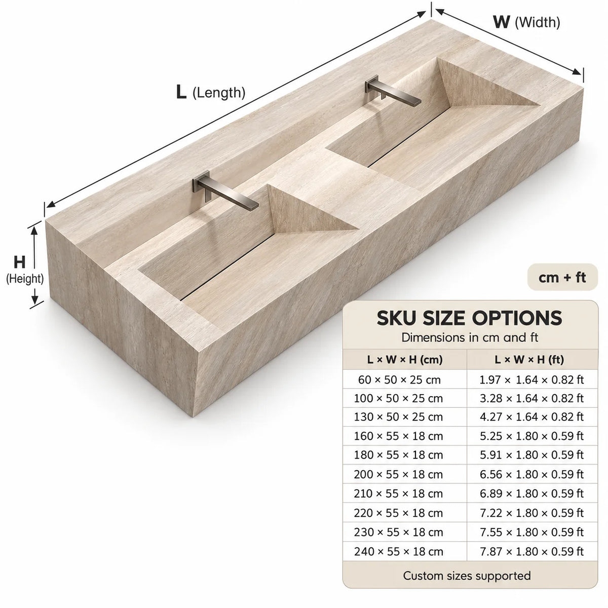 Custom Luxury Natural Stone Bathroom Vanity With Integrated Dual Basin
