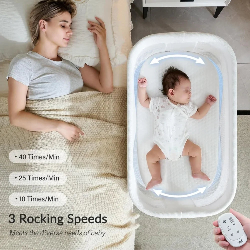 Rocking Bassinet for Baby 3 Speeds Electric Bedside Sleeper with White Noise, Automatic Bedside Crib for Newborn, Brownish-Yello