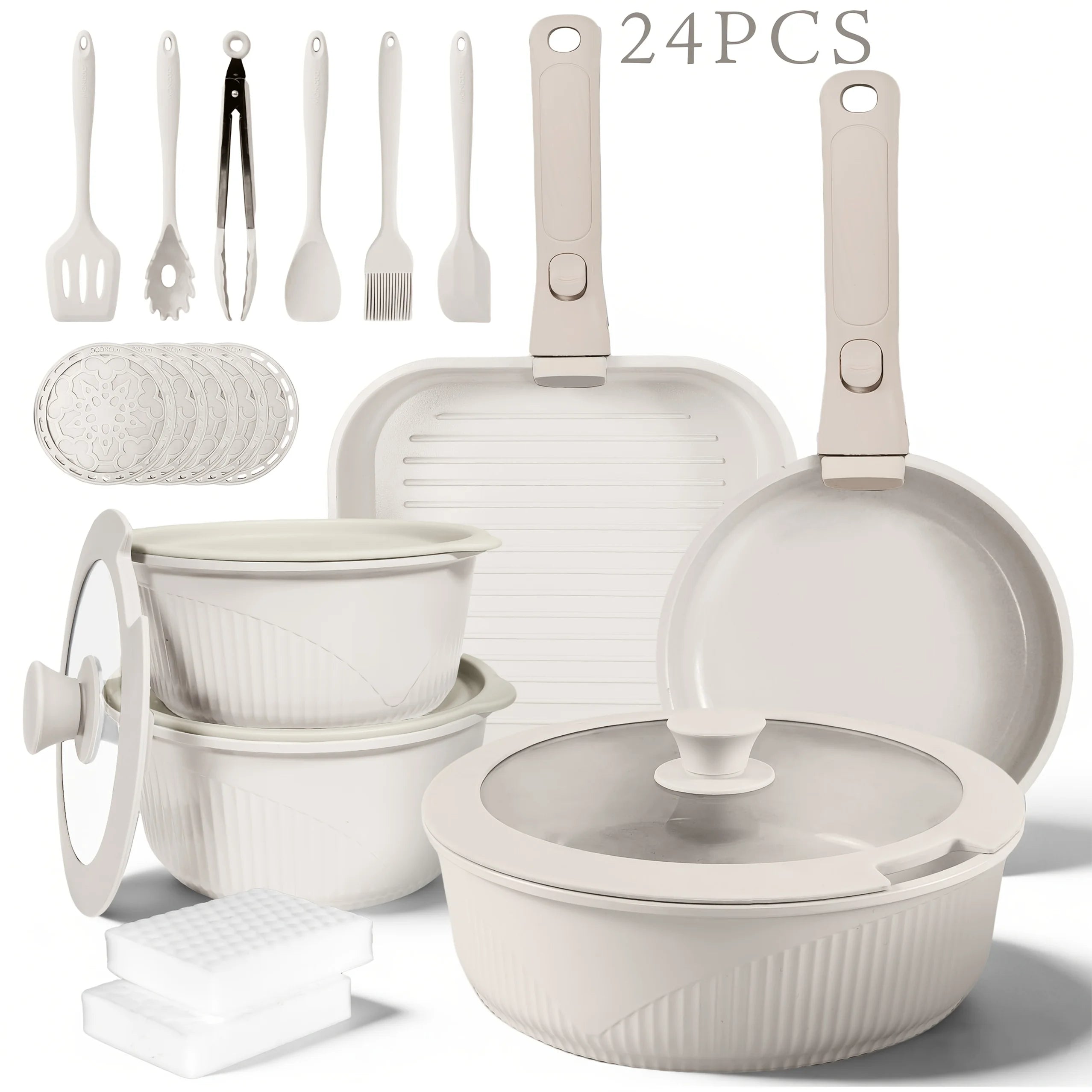 24pcs/7pcs/5pcs Cookware Set Non-Stick Pots & Pans Induction-Ready Kitchen Cookware Set Includes Skillet/Frying Pan/Soup Pot/Ste