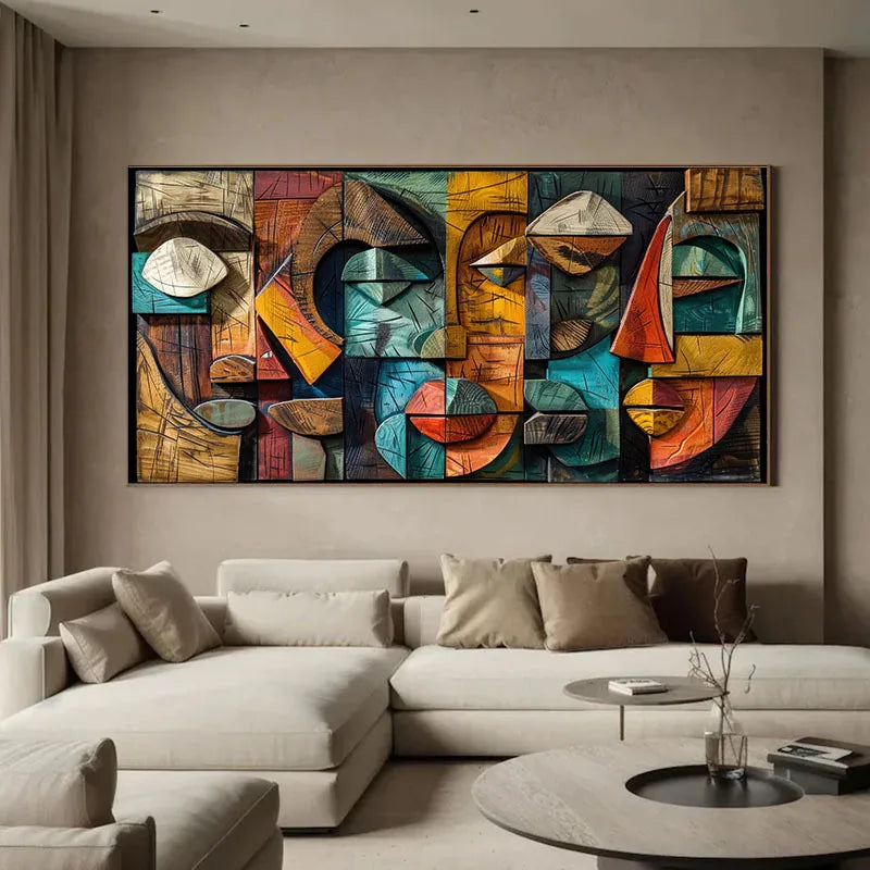 Modern Abstract Geometry Canvas Art Print, Frameless Oil Painting, Abstract Geometric Art Textured Canvas Print, Wall Art Decor