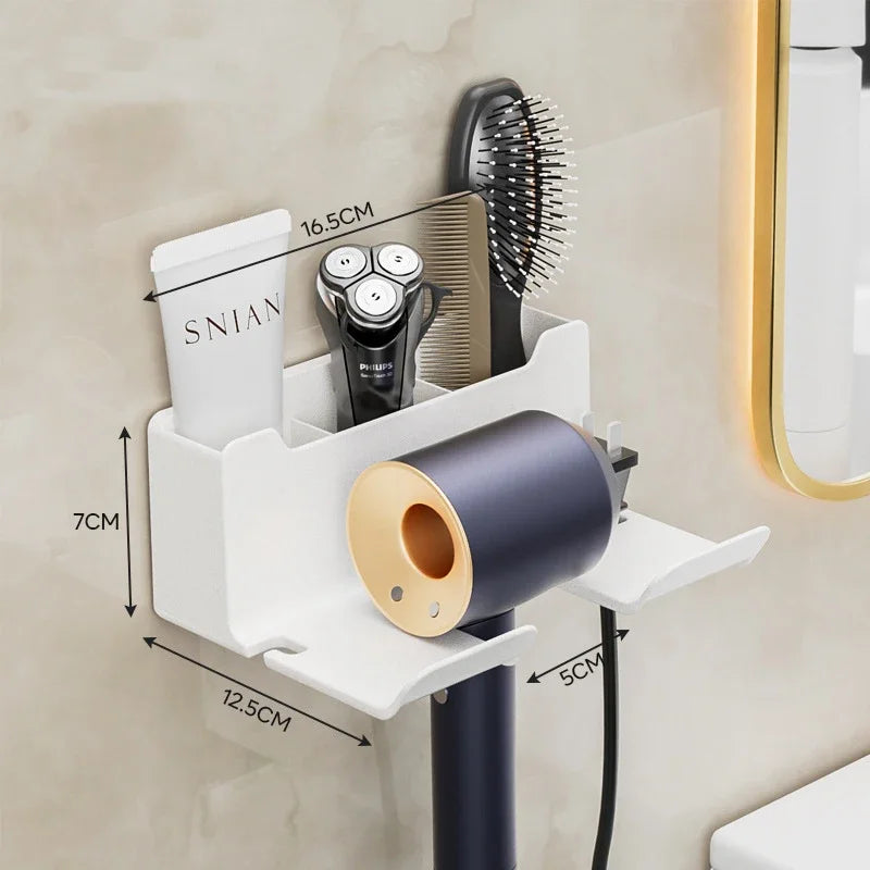 Hair Dryer Holder No Drill Wall Mount Self-Adhesive With Plug Holder Storage Organizer For Bathroom Hotel Barbershop