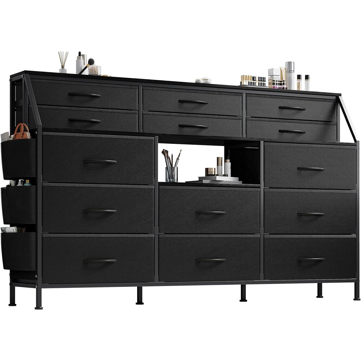14 Drawer Dresser for Bedroom, Fabric Chest of Drawers with Wooden Top, Large Storage Cabinet with Metal Frame for Closet