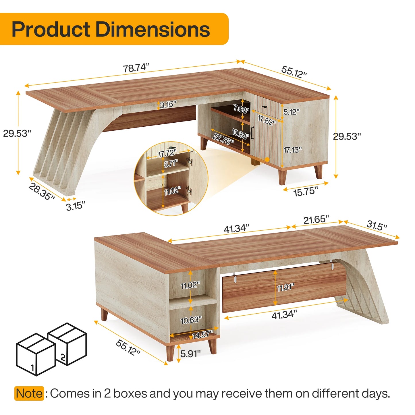 Tribesigns 78" Large L-Shaped Executive Desk, Modern Office Desk with Lateral File Cabinet and Drawer, Home Business Desk