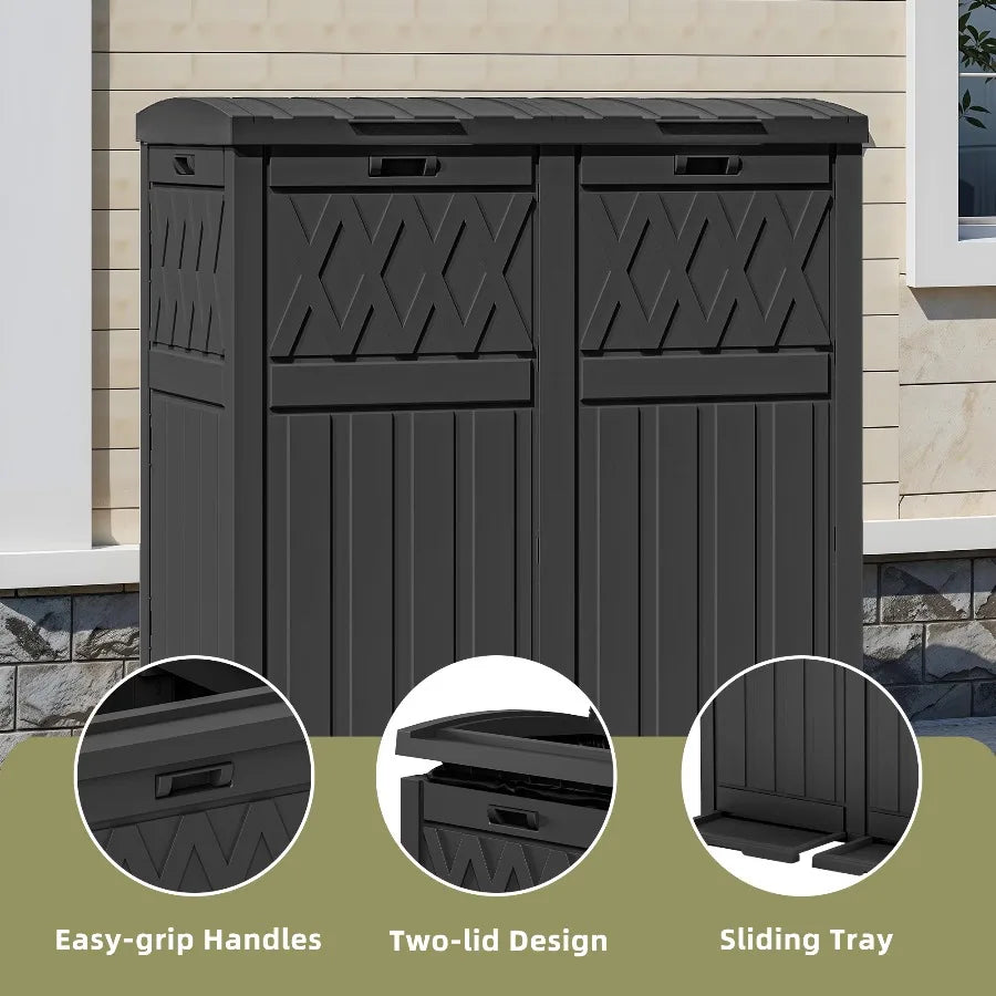 Uforic Double Compartment Weatherproof Resin Trash Can With Lid