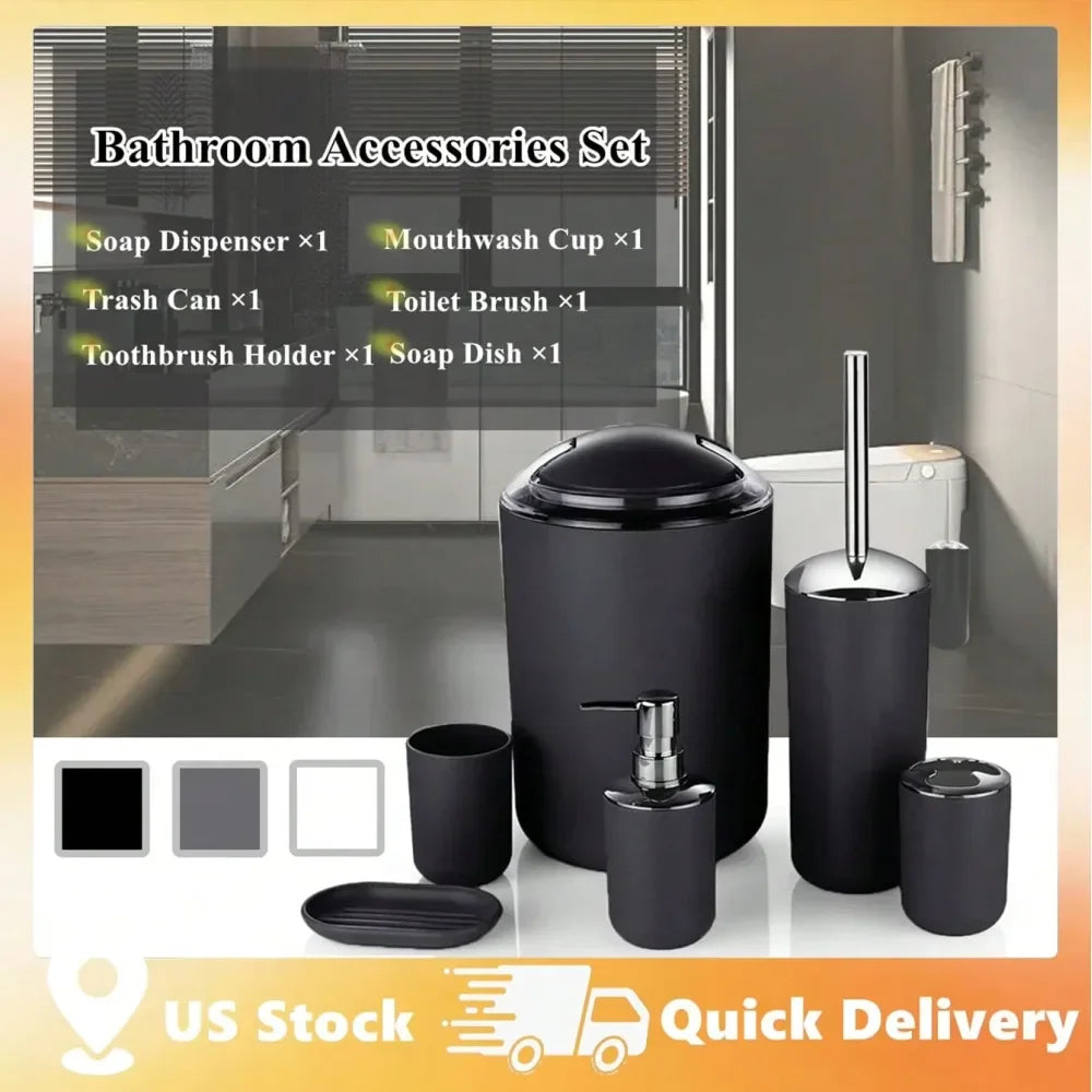 Set Bathroom Supplies Luxury Toilet Brush Lotion Bottle Modern Storage Plastic Toothbrush Holder Home Decor Soap Rach Trash Can